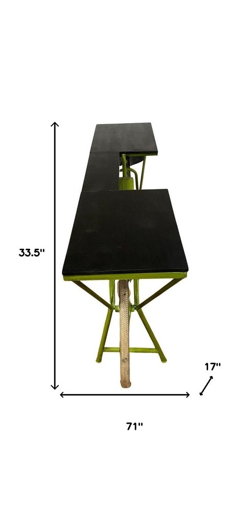 Carrito de cocina para bicicletas de madera maciza y metal marrón y verde de 71"