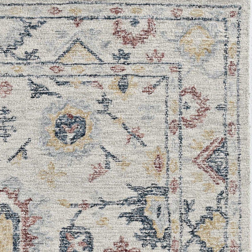 9' X 13' Ivory Gray And Red Wool Medallion Hand Tufted Area Rug