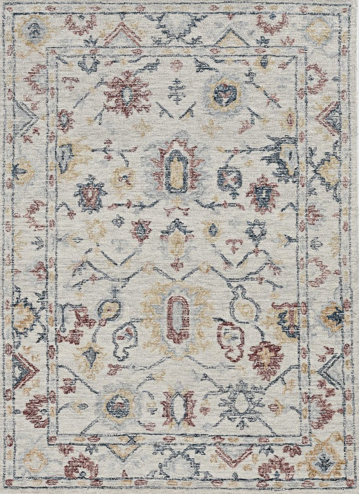 9' X 13' Ivory Gray And Red Wool Medallion Hand Tufted Area Rug