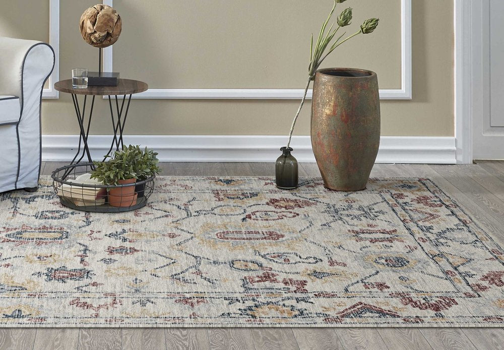 9' X 13' Ivory Gray And Red Wool Medallion Hand Tufted Area Rug