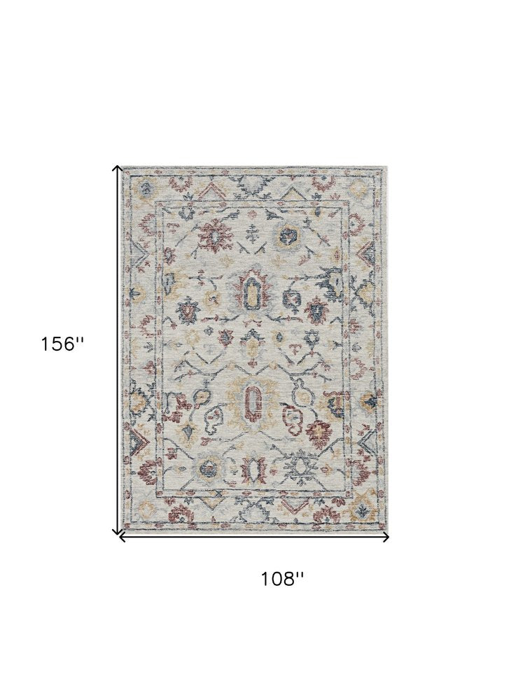 9' X 13' Ivory Gray And Red Wool Medallion Hand Tufted Area Rug