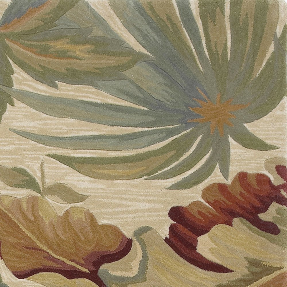 9' X 12' Ivory Green And Red Wool Tropical Botanical Hand Tufted Area Rug