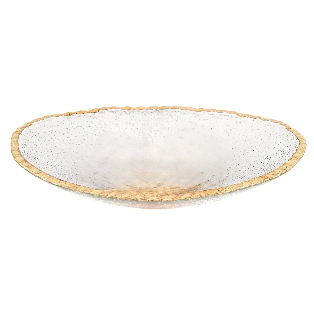 8" Clear And Gold Glass Scalloped Edge Oval Serving Bowl