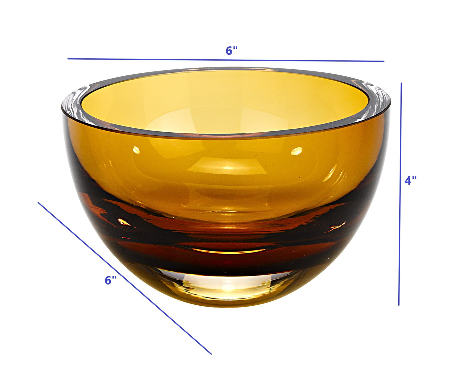Cuenco de cristal soplado a boca de color ámbar de 6" con paredes gruesas