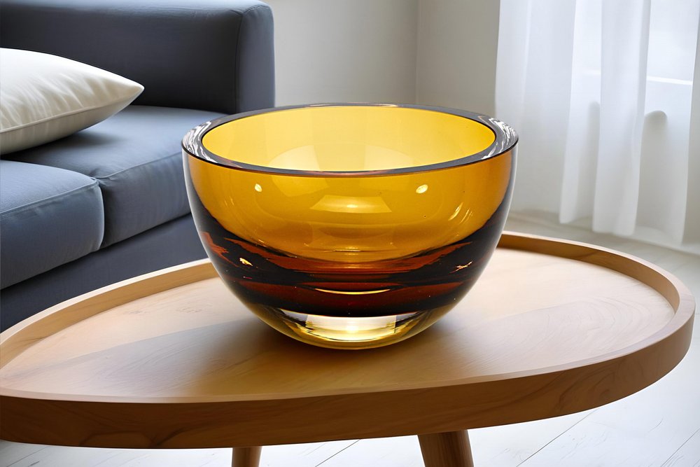 Cuenco de cristal soplado a boca de color ámbar de 6" con paredes gruesas
