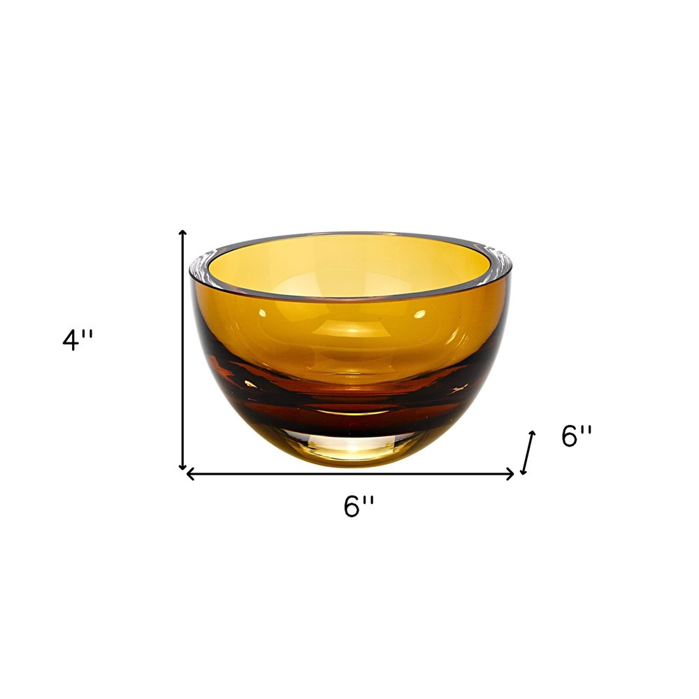 Cuenco de cristal soplado a boca de color ámbar de 6" con paredes gruesas