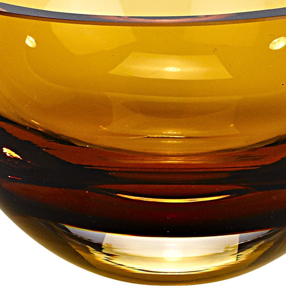Cuenco de cristal soplado a boca de color ámbar de 6" con paredes gruesas