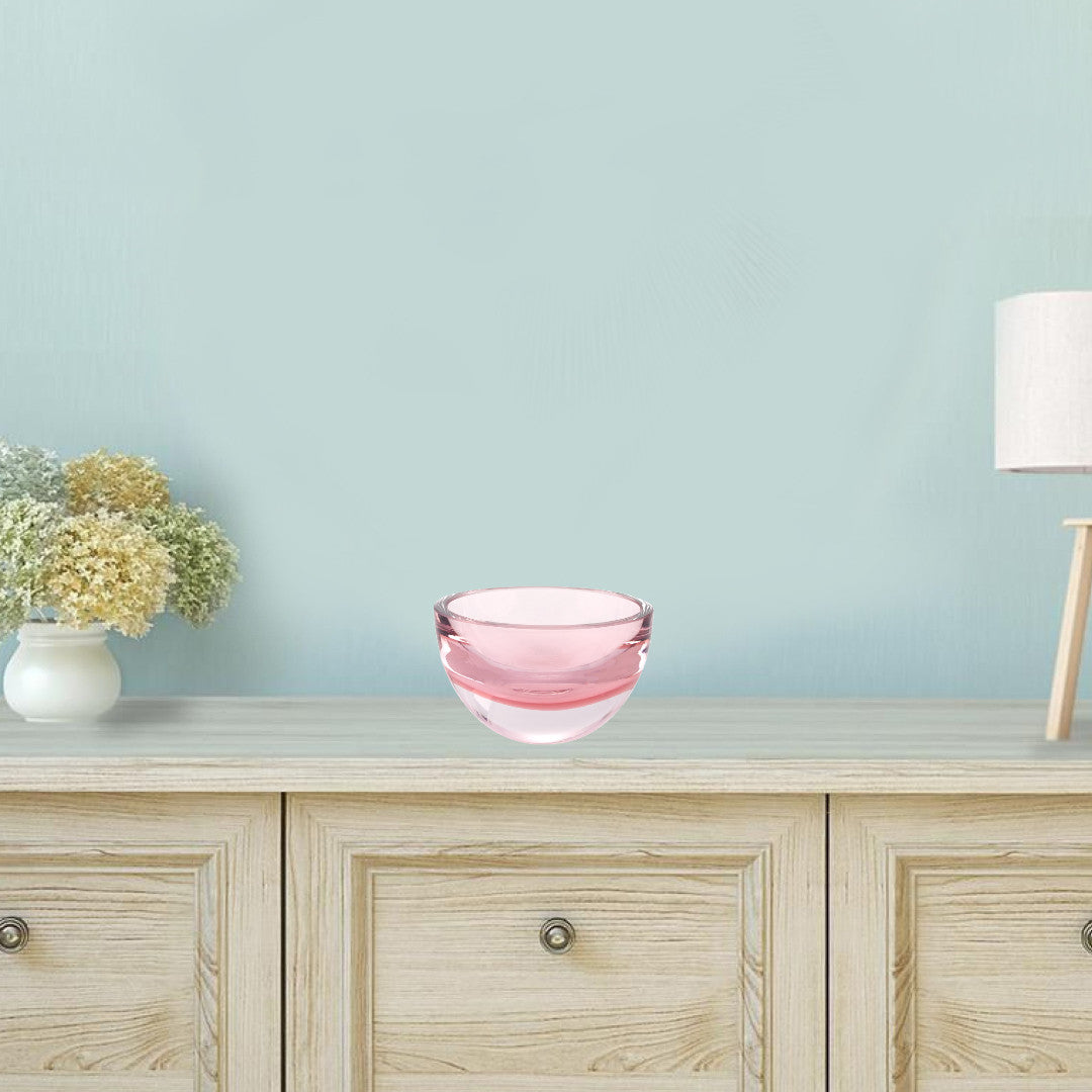 Cuenco de cristal soplado de pared gruesa de 6" de color rosa