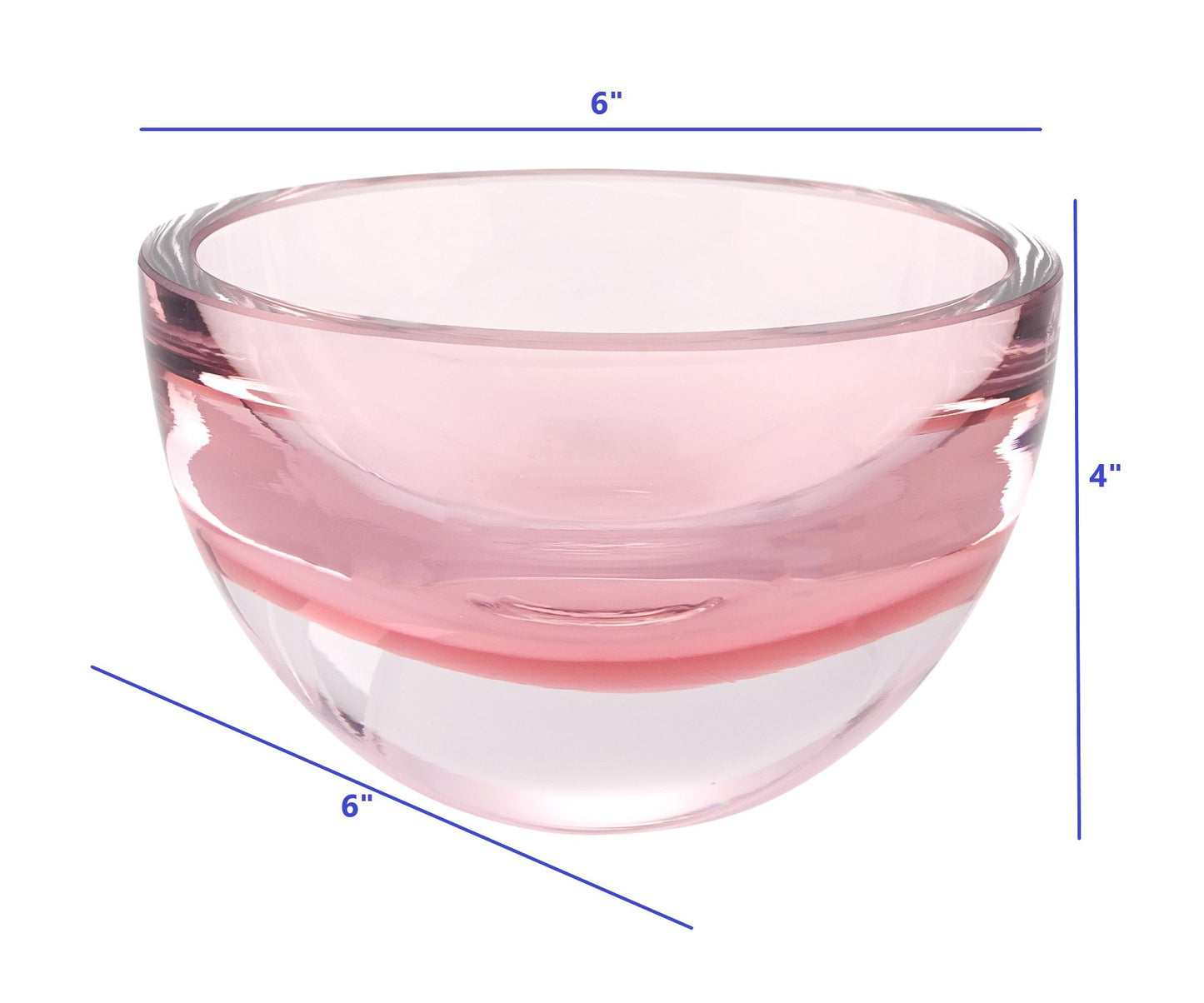 Cuenco de cristal soplado de pared gruesa de 6" de color rosa