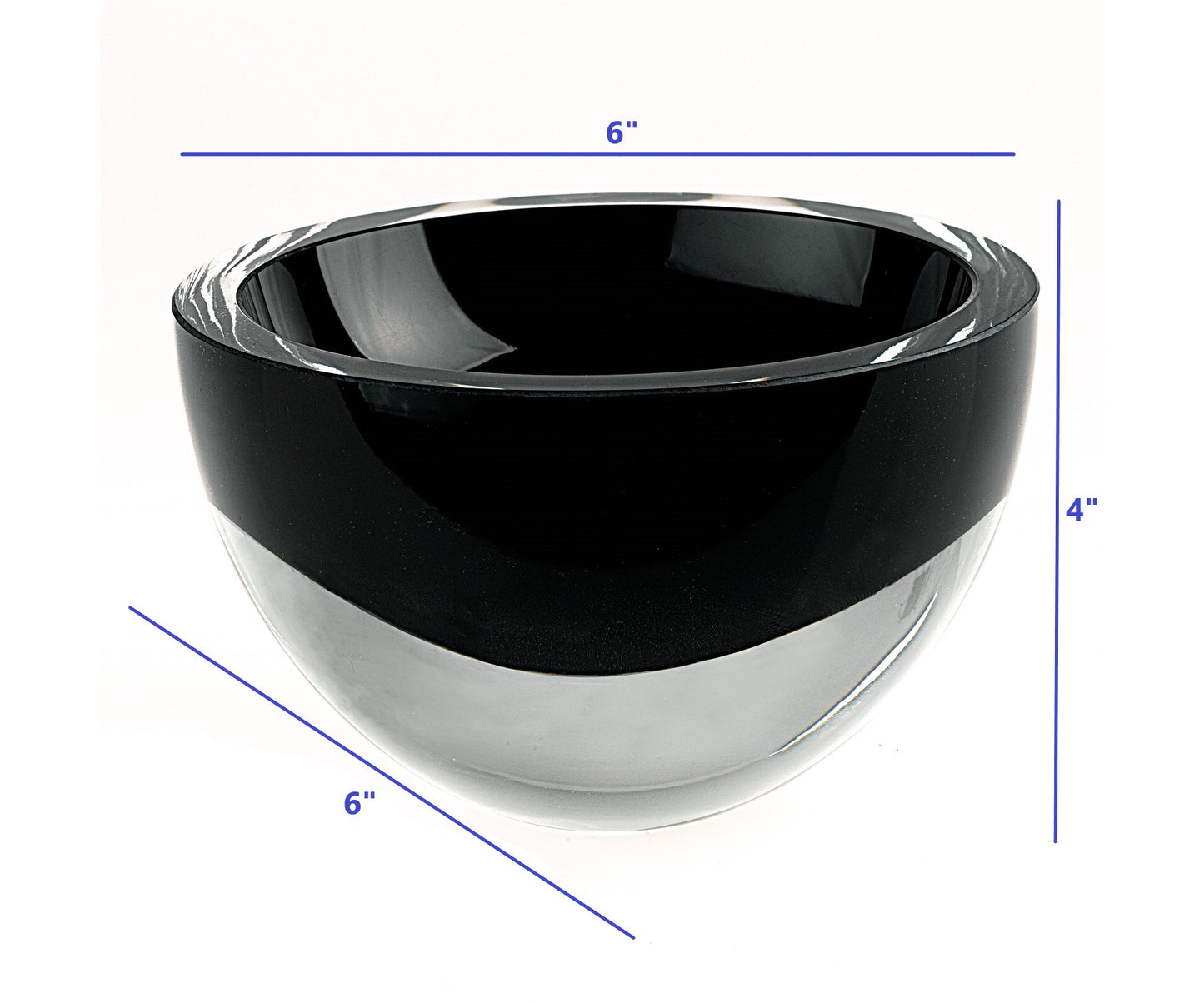 Cuenco de cristal soplado negro de 6" con paredes gruesas