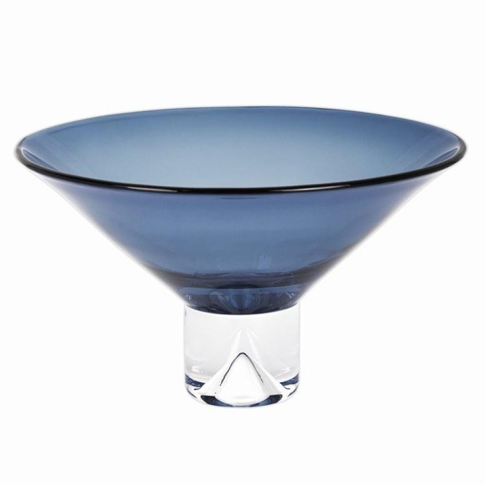 11" Blue Mouth Blown Crystal Round Pedestal Centerpiece Bowl