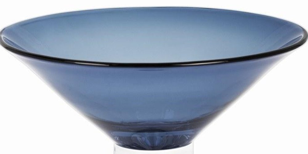 11" Blue Mouth Blown Crystal Round Pedestal Centerpiece Bowl