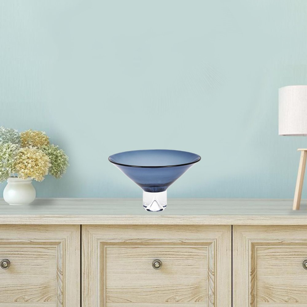 Cuenco de centro de mesa con pedestal redondo de cristal soplado azul de 11"