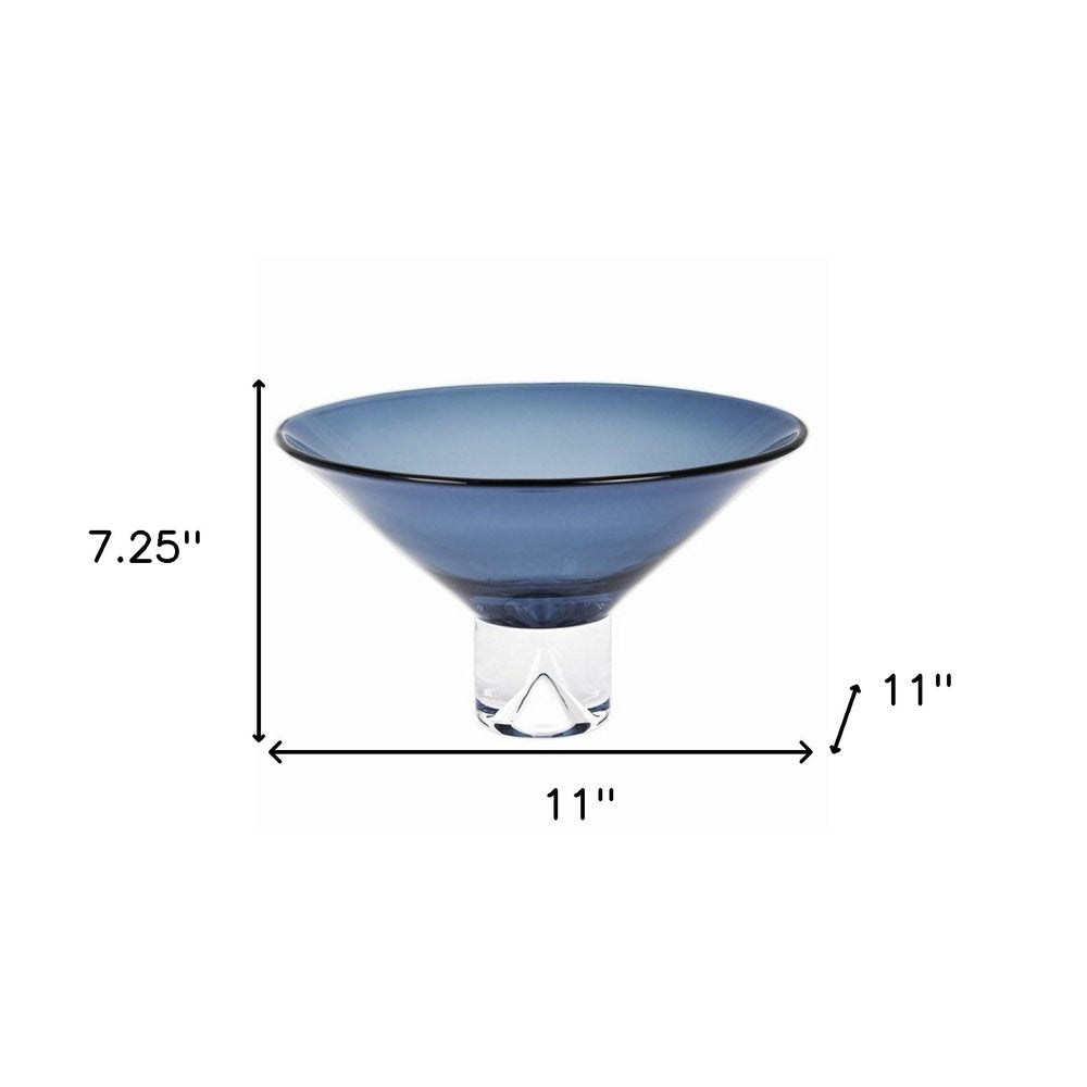 Cuenco de centro de mesa con pedestal redondo de cristal soplado azul de 11"