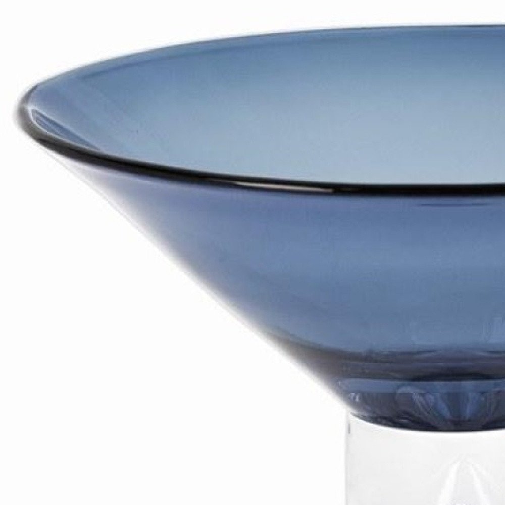 Cuenco de centro de mesa con pedestal redondo de cristal soplado azul de 11"