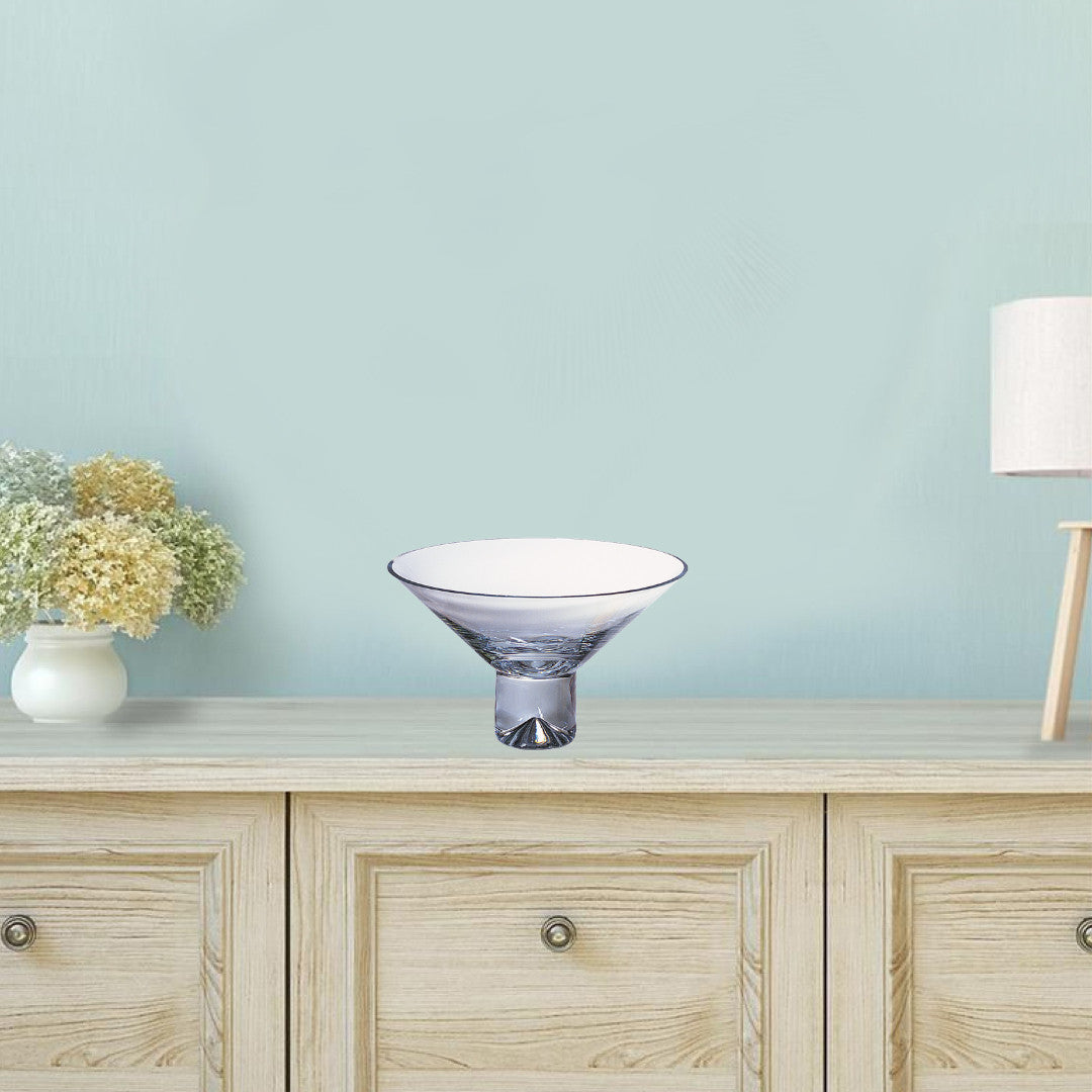 Cuenco de centro de mesa con pedestal redondo de cristal soplado azul de 11"