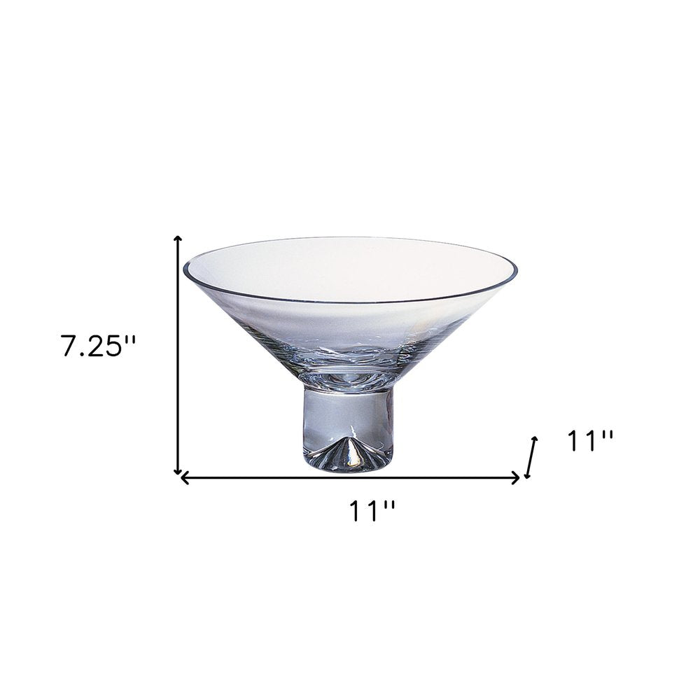 11" Blue Mouth Blown Crystal Round Pedestal Centerpiece Bowl