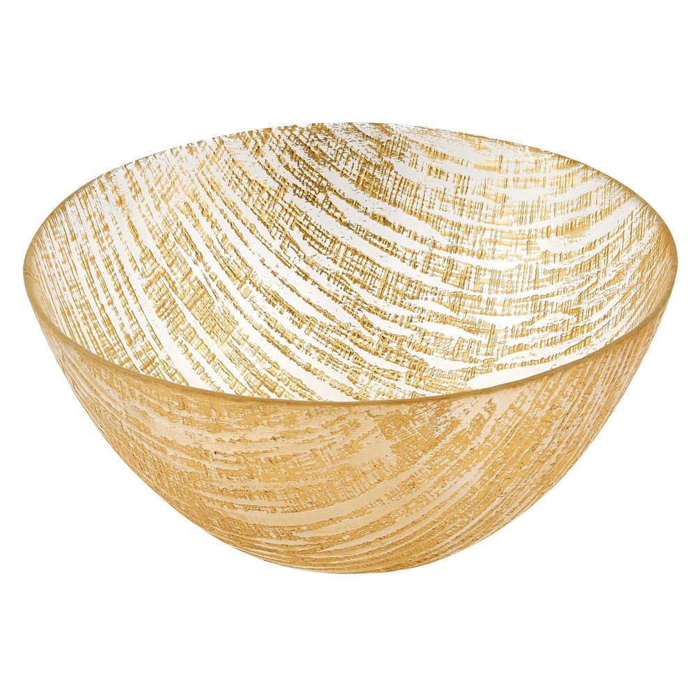8 Hand Crafted Glass Gold Accent Salad Or Serving Bowl