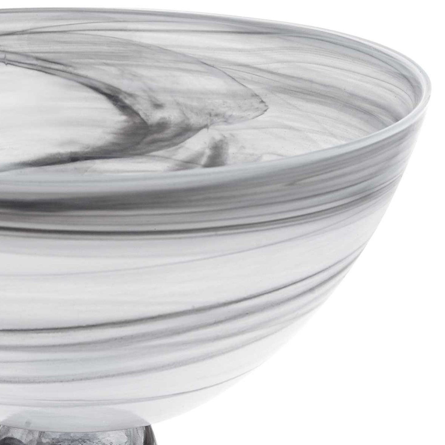 Cuenco central de vidrio soplado con base de 10" con remolino negro y gris