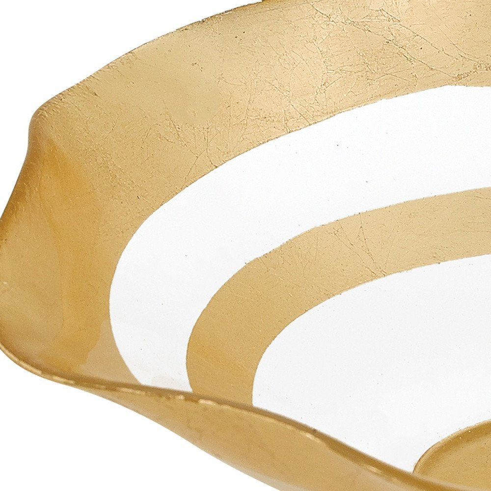 Cuenco redondo con volantes de vidrio transparente y dorado de 9"