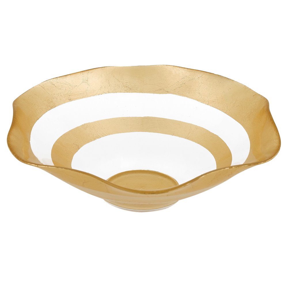 Cuenco redondo con volantes de vidrio transparente y dorado de 9"