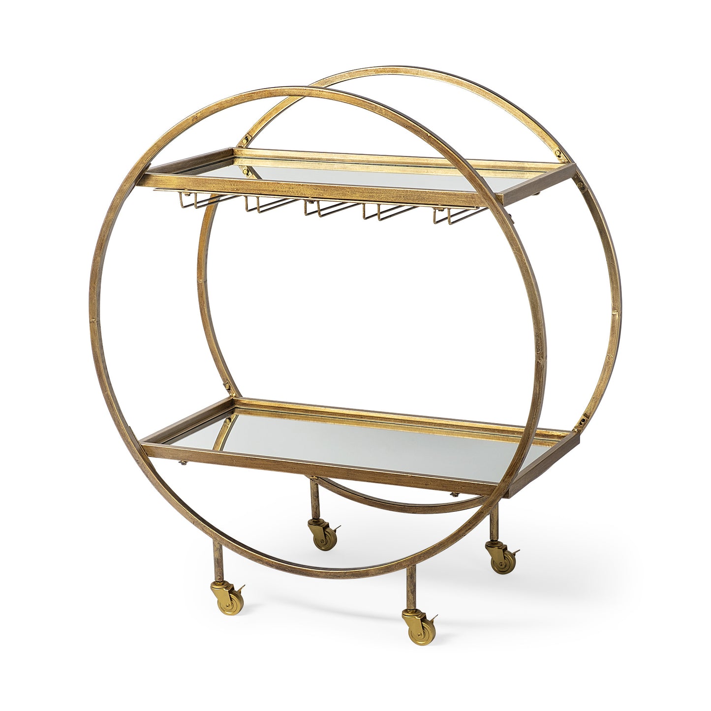 Carrito de cocina redondo con ruedas y almacenamiento, dorado, de 36"