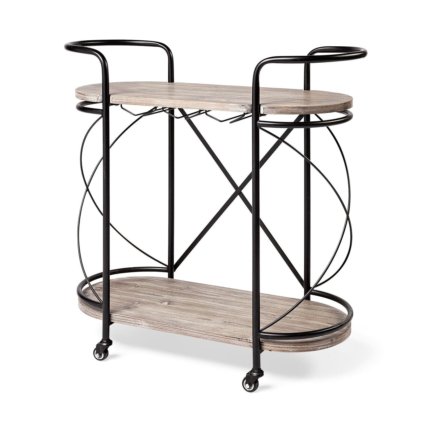 Carrito de bar Cyclider de metal negro con dos estantes de madera