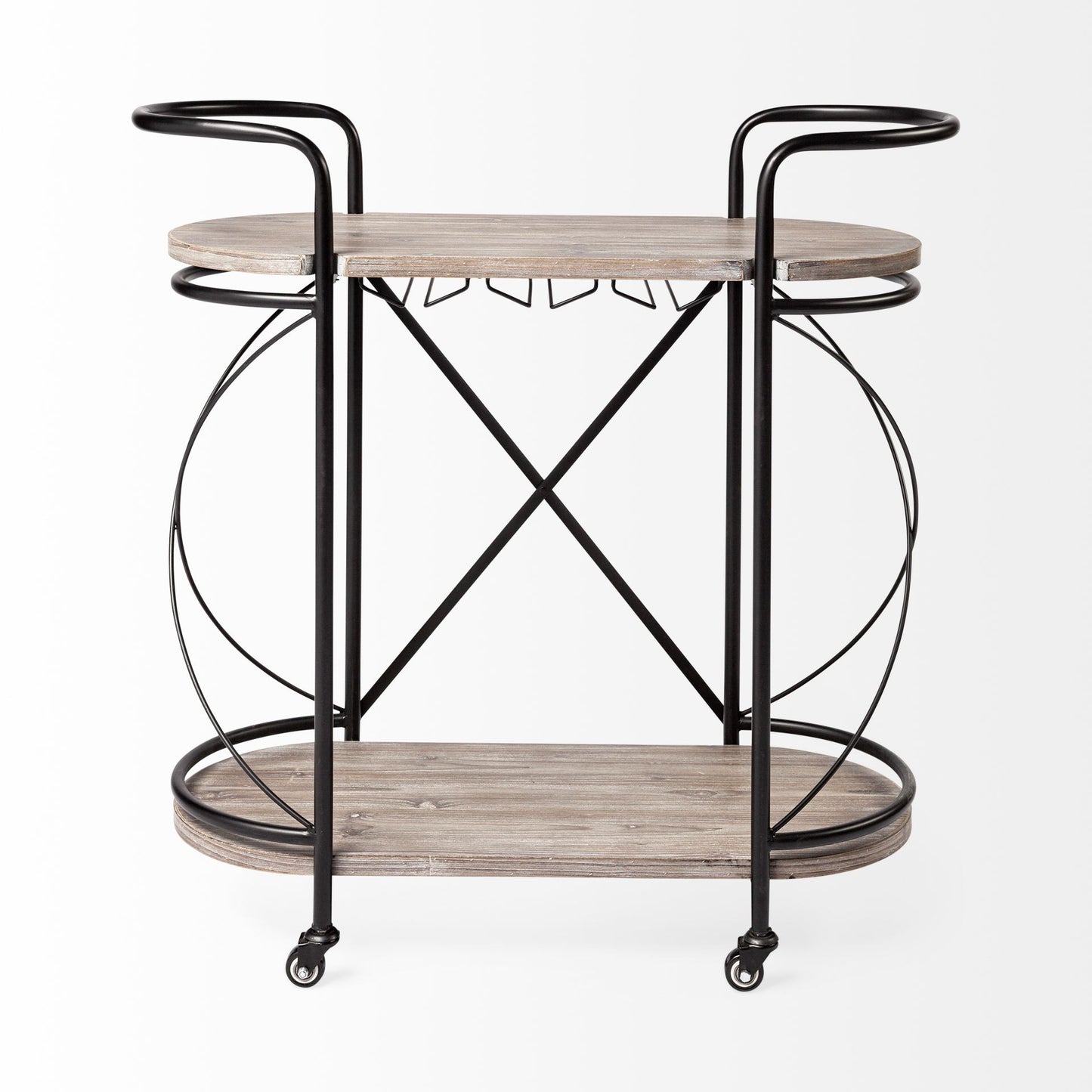 Carrito de bar Cyclider de metal negro con dos estantes de madera