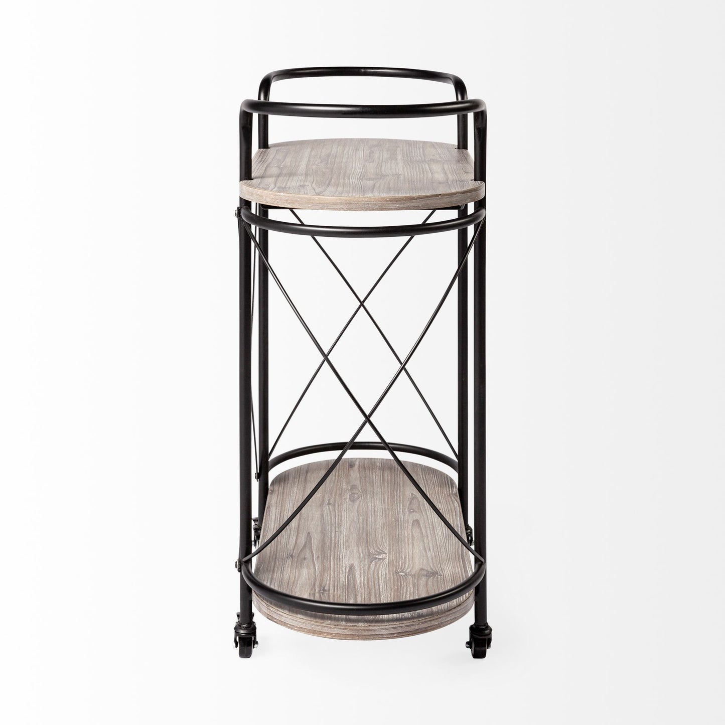 Carrito de bar Cyclider de metal negro con dos estantes de madera