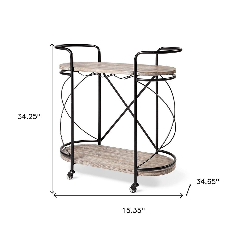 Carrito de bar Cyclider de metal negro con dos estantes de madera