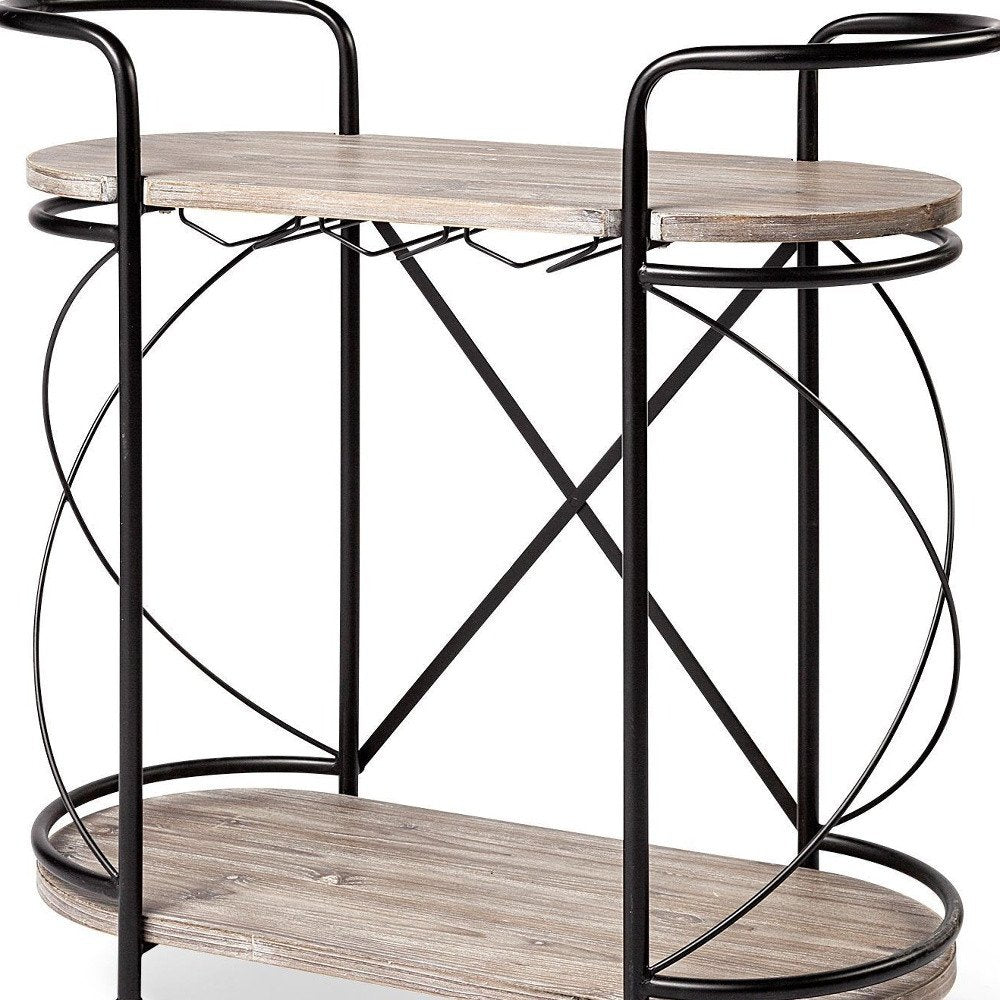 Carrito de bar Cyclider de metal negro con dos estantes de madera
