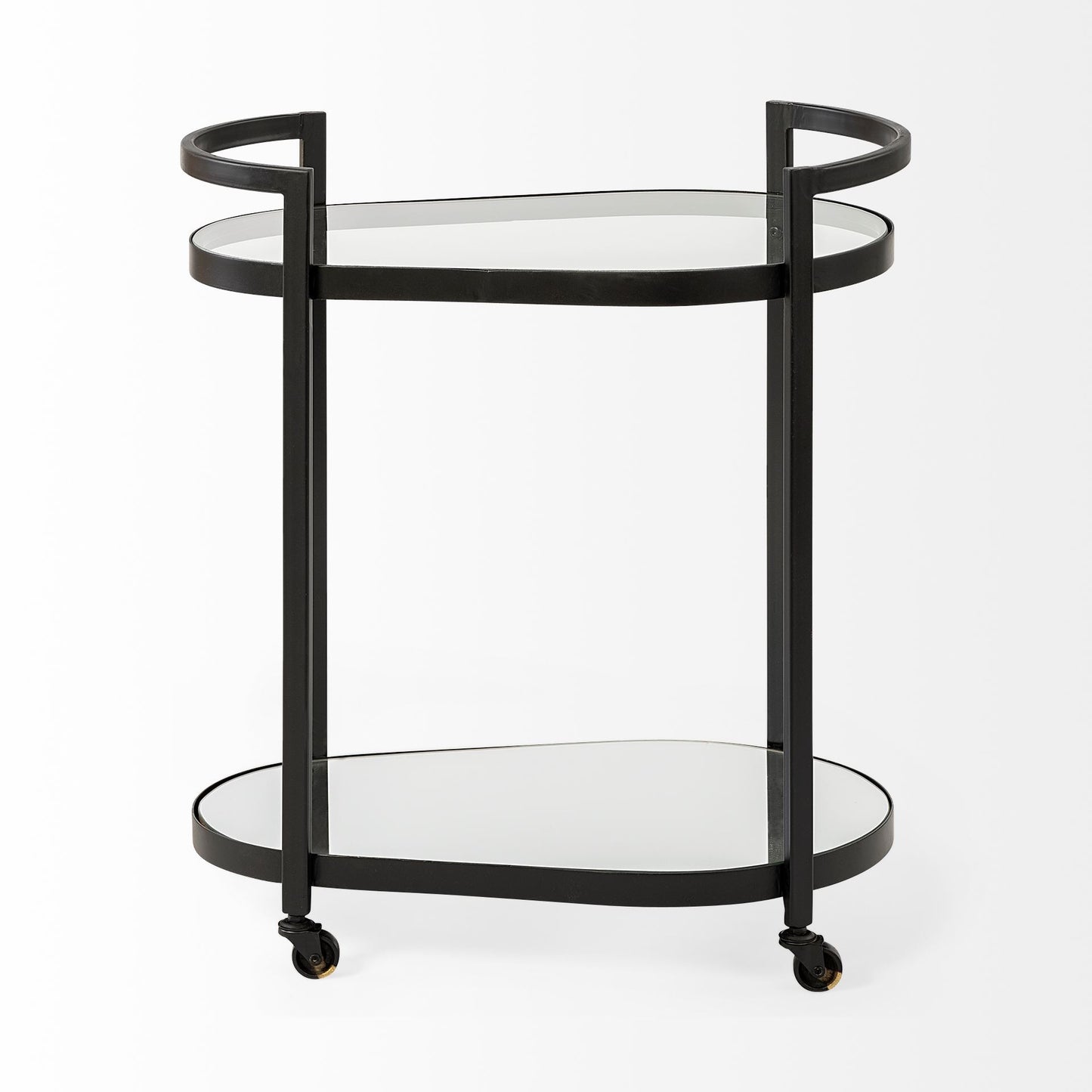 Carrito de bar Cyclider de metal negro con dos estantes de cristal espejado