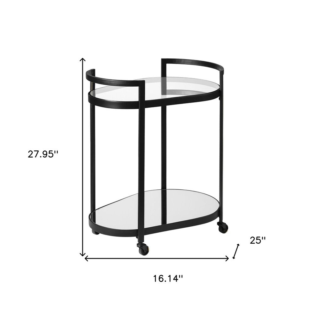 Carrito de bar Cyclider de metal negro con dos estantes de cristal espejado
