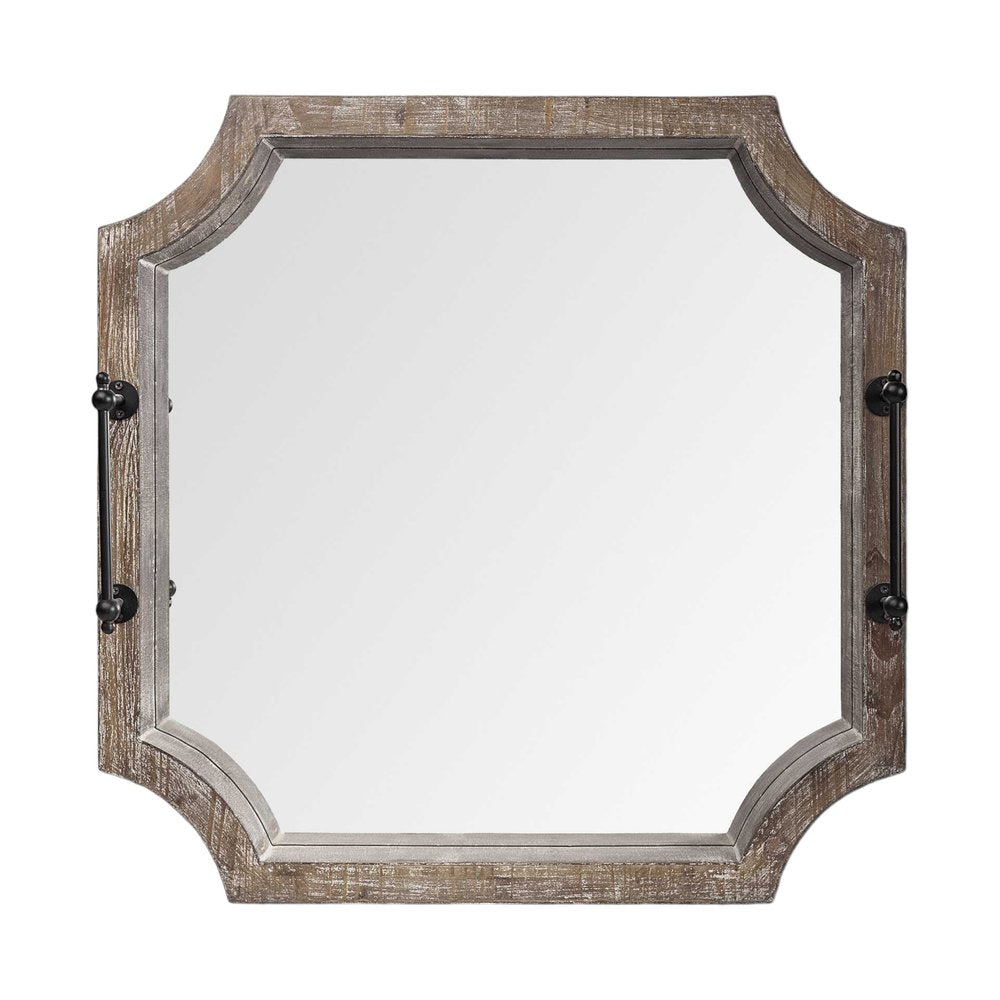 Bandeja para servir hexagonal de madera marrón de 23" con espejo y asas