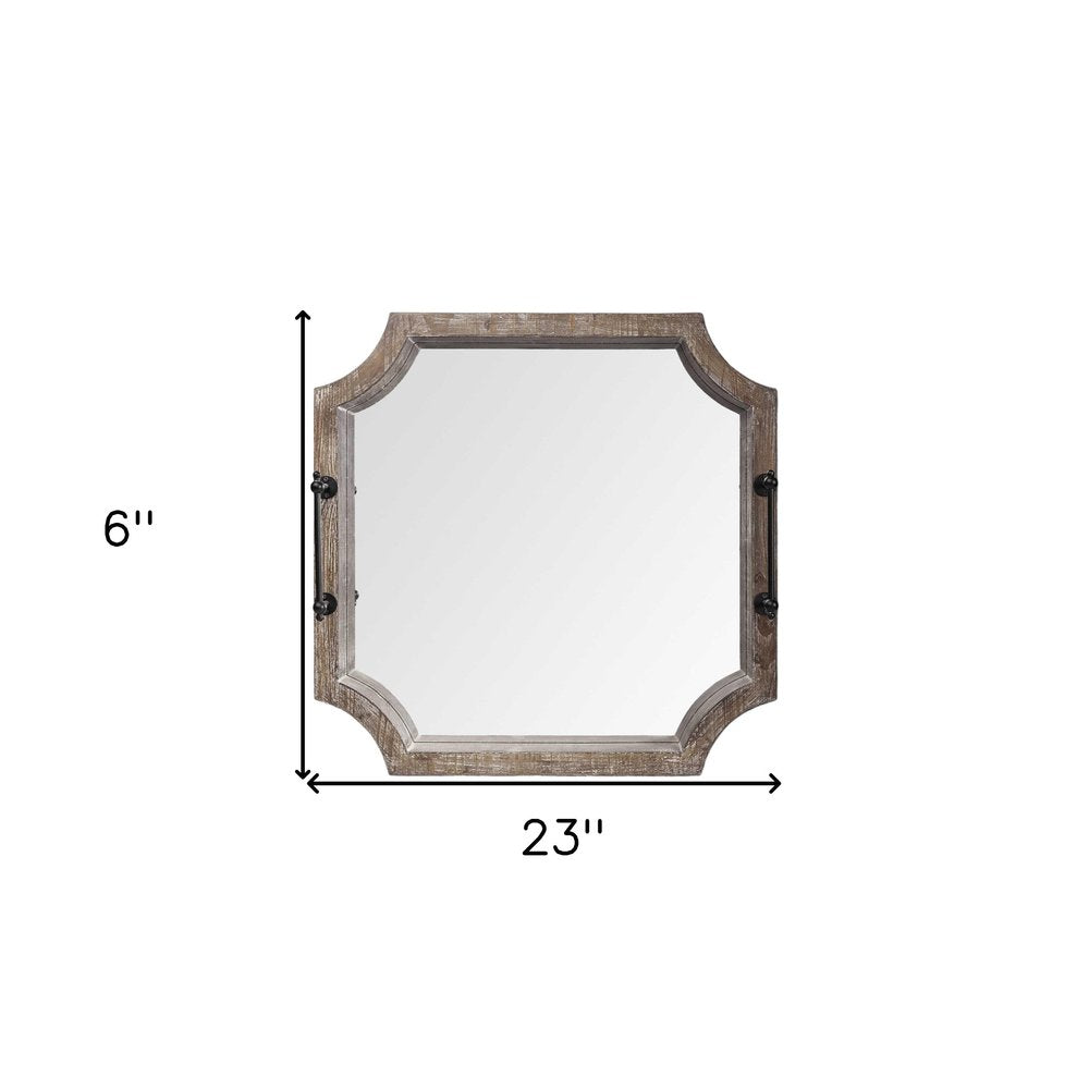 Bandeja para servir hexagonal de madera marrón de 23" con espejo y asas