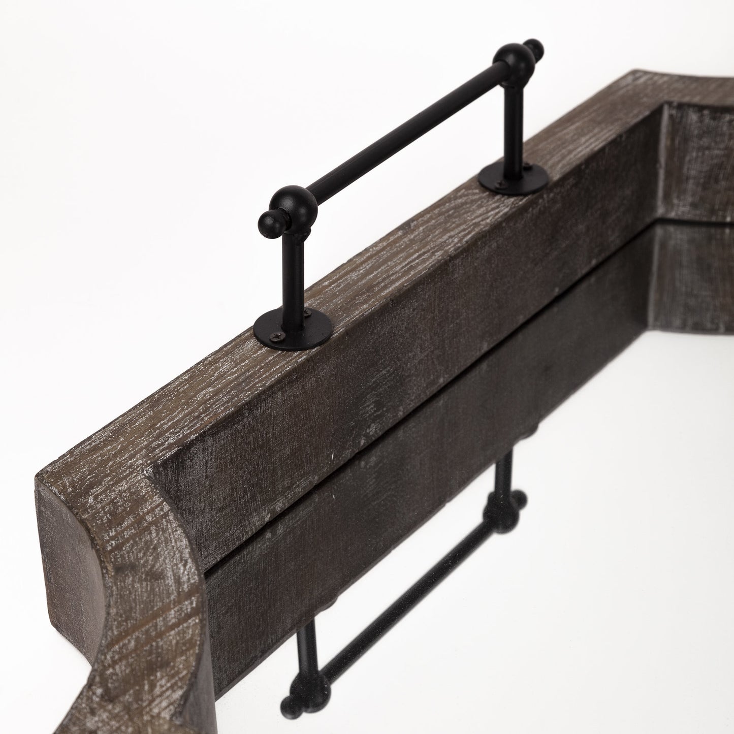 Bandeja para servir hexagonal de madera marrón de 23" con espejo y asas