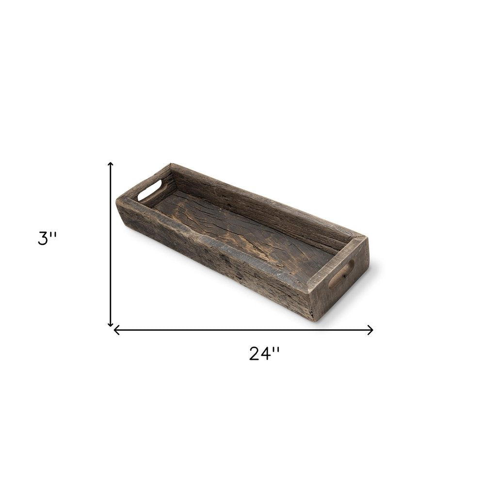 Bandeja de madera marrón de 24" para interior y exterior con asas