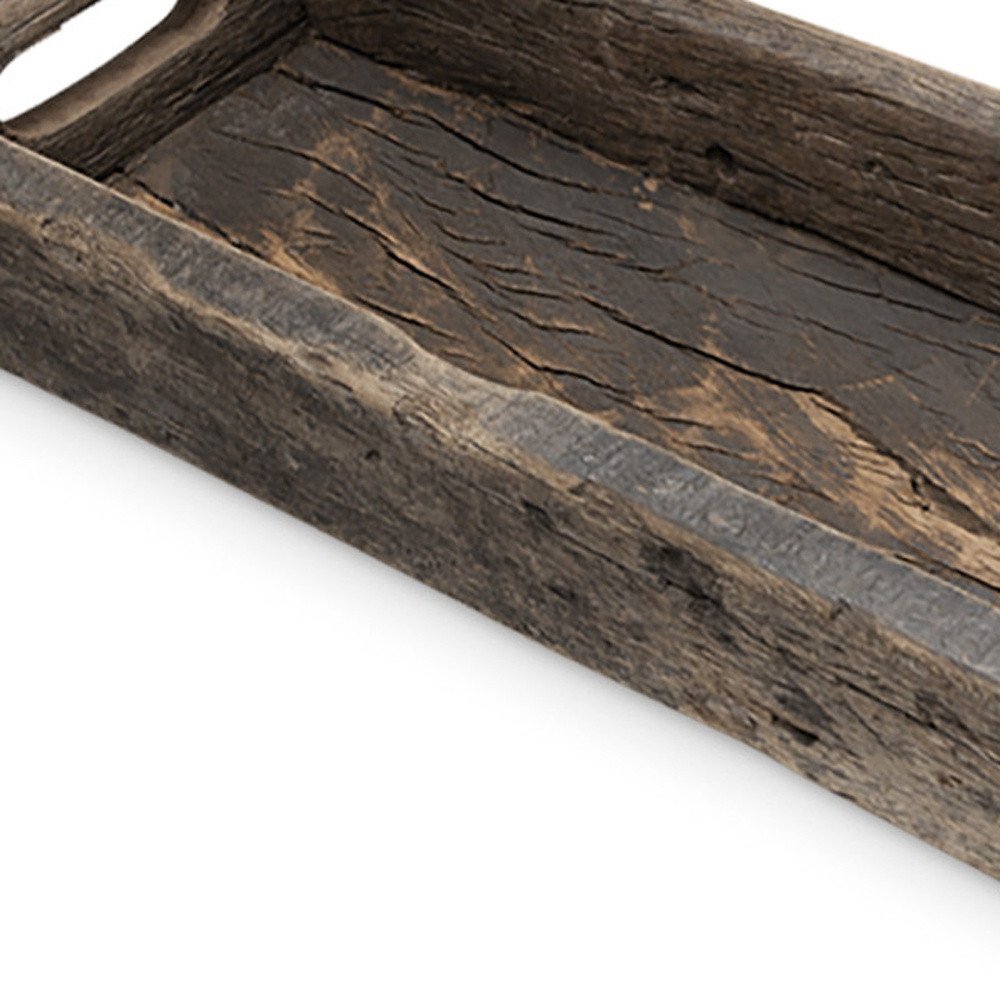 Bandeja de madera marrón de 24" para interior y exterior con asas