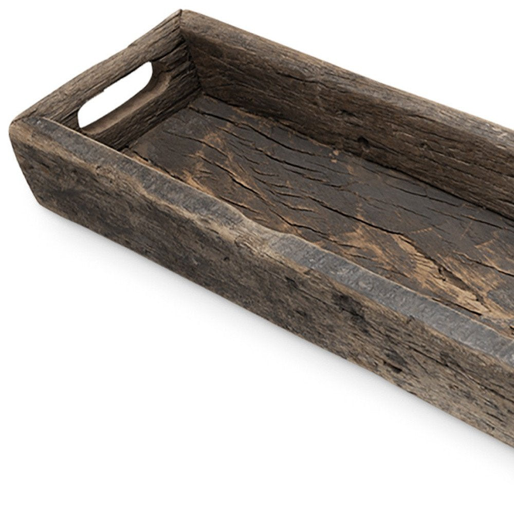 Bandeja de madera marrón de 24" para interior y exterior con asas