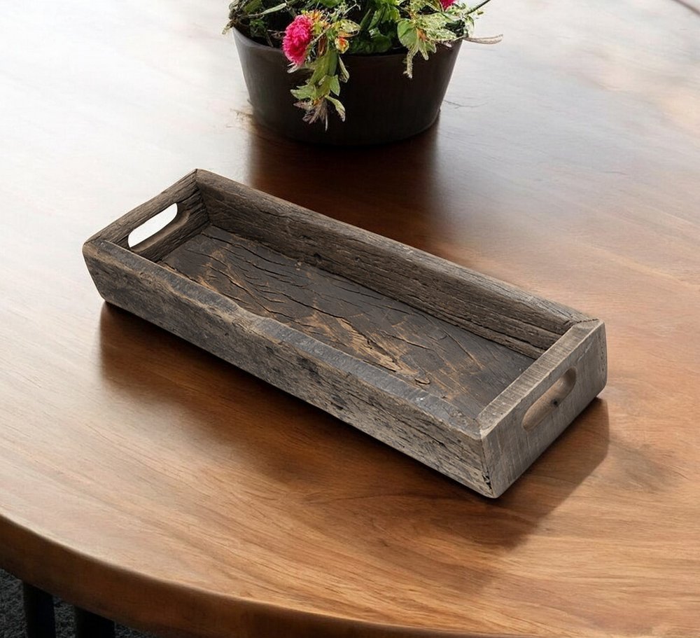 Bandeja de madera marrón de 24" para interior y exterior con asas