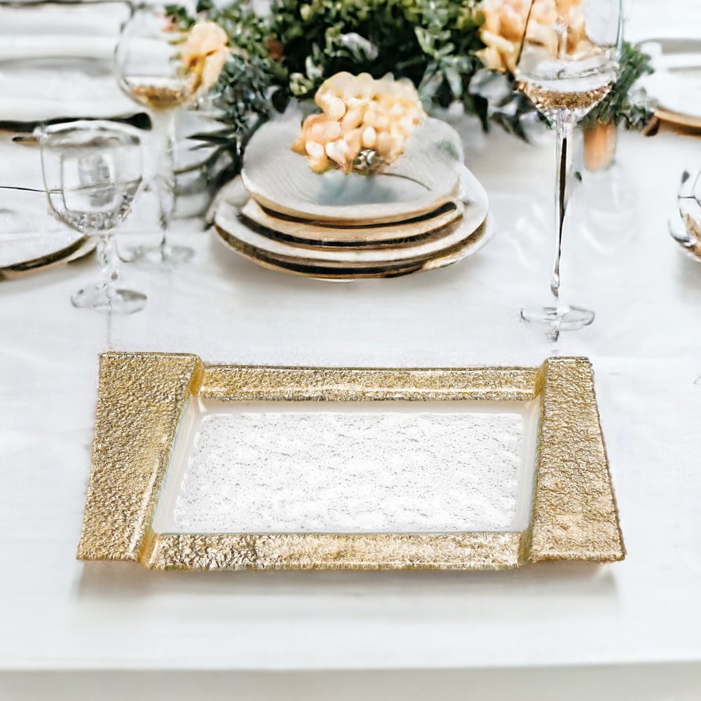 13" Clear And Gold Glass Snack Or Vanity Tray