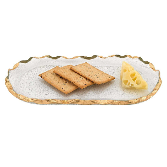 Bandeja de vidrio con borde ovalado y pan de oro de 14 piezas