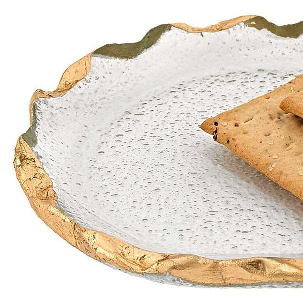 Bandeja de vidrio con borde ovalado y pan de oro de 14 piezas