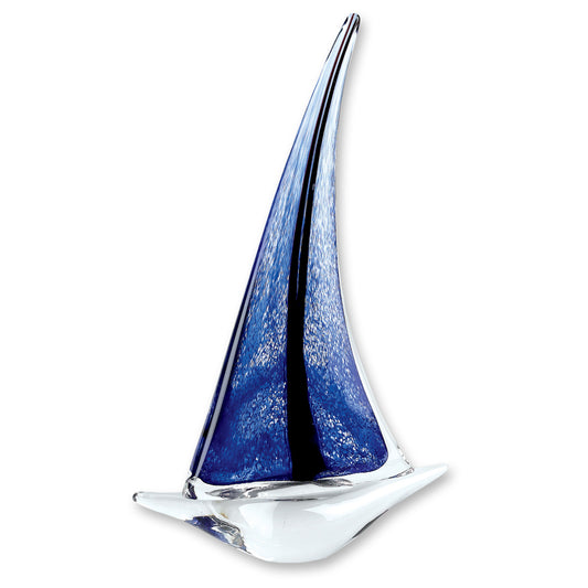 Escultura abstracta moderna de mesa de cristal de Murano transparente y azul de 23 cm