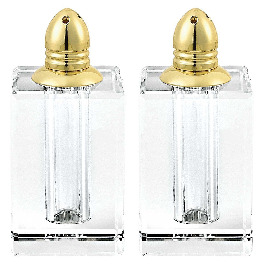 Juego de dos pimenteros de cristal transparente y dorado