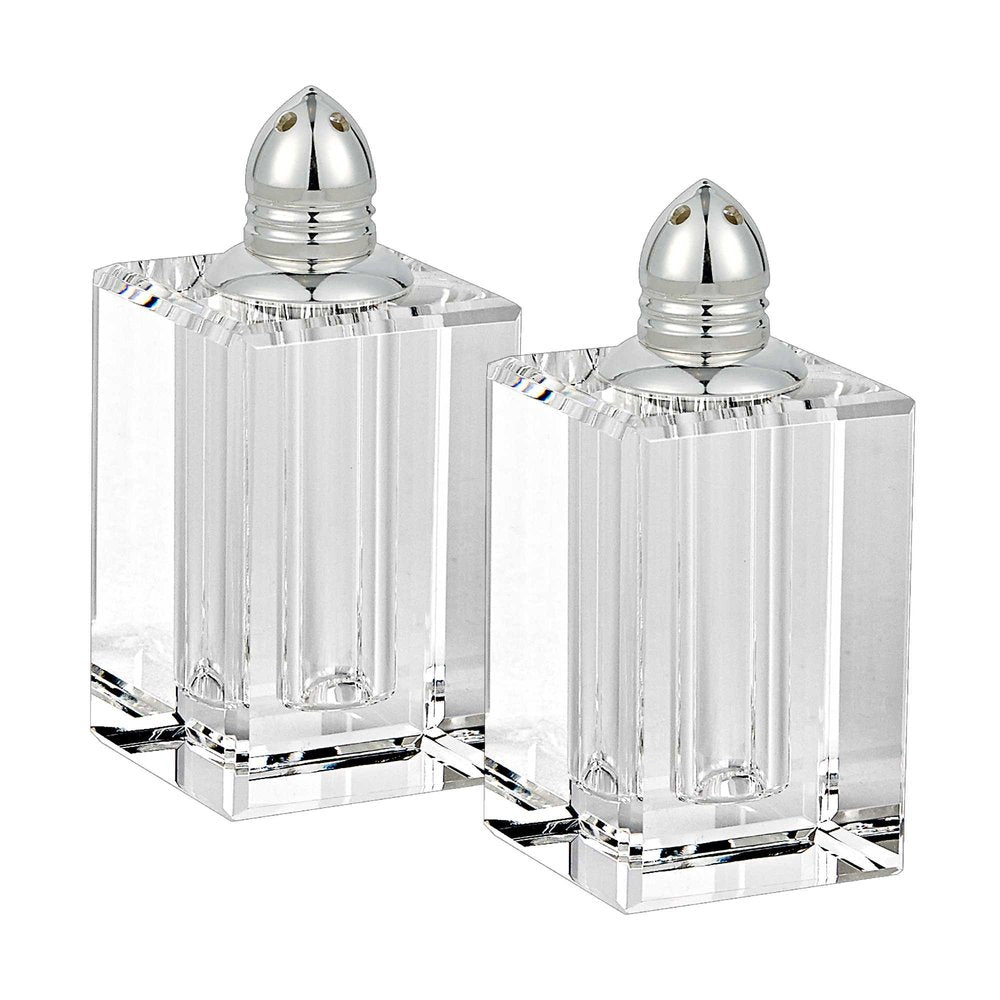 Juego de dos pimenteros de cristal transparente y plateado