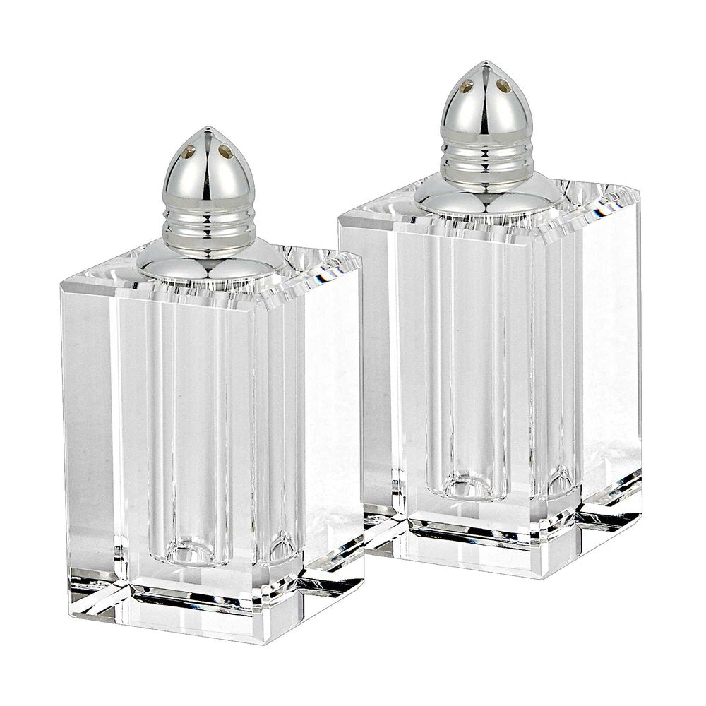 Juego de dos pimenteros de cristal transparente y plateado