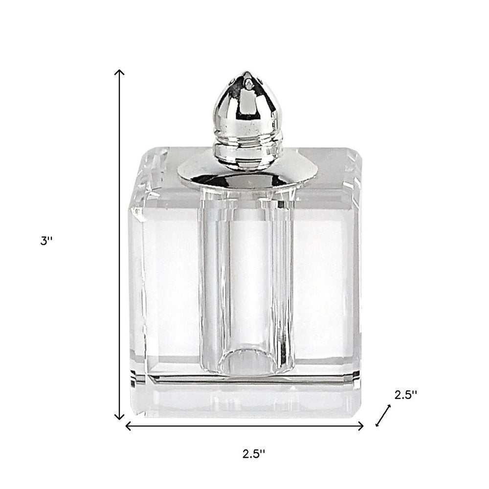 Juego de dos pimenteros de cristal transparente y plateado