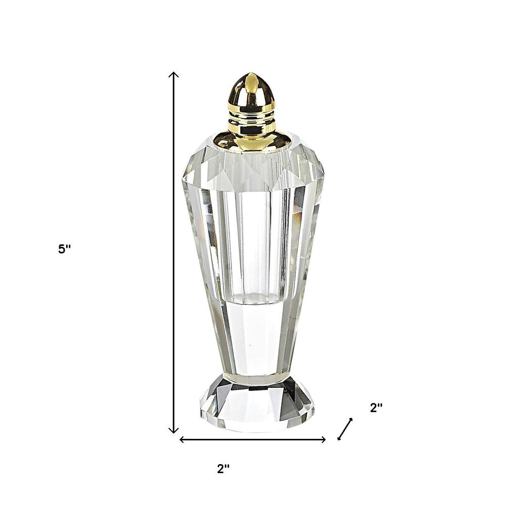 Juego de dos pimenteros geométricos de cristal transparente y dorado