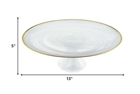 Expositor para tartas de cristal óptico y oro blanco hecho a mano con borde dorado